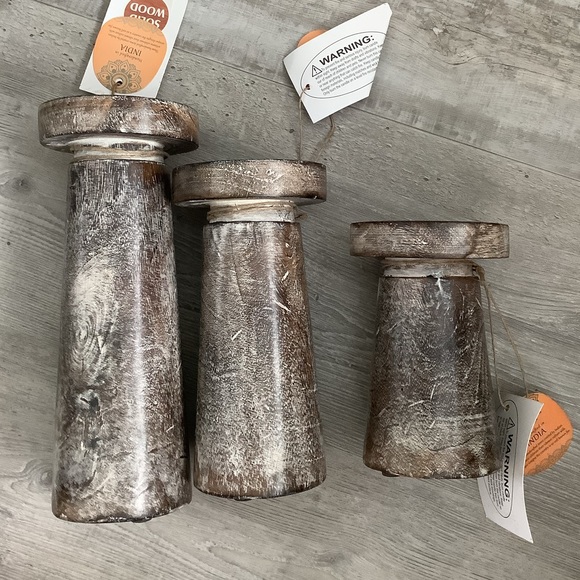 Dark Brown Solid Wood Candle Holder, Set of 3 - Picture 3 of 5